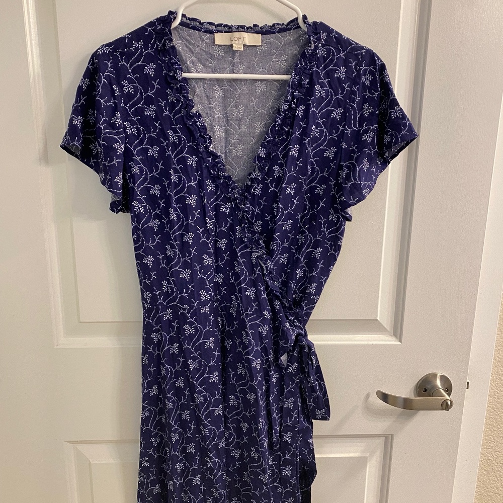 Loft Blue Floral Wrap Dress